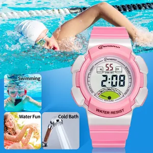 Waterproof girls digital sports watch with alarm, calendar, and LED backlight features