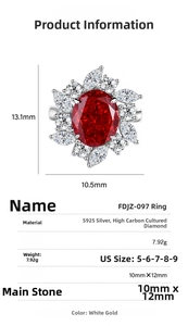 Macro shot of S925 silver ring featuring red heart-cut high carbon diamond and floral halo