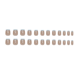French tip press-on nails in nude pink with shimmering cat-eye effect and white edges
