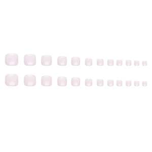 Sparkling nude pink press-on toe nails with glitter finish, 24 pieces set in two rows