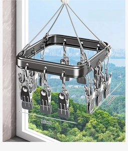 Aluminum sock drying rack with 12 clips and 18x18cm square frame for laundry