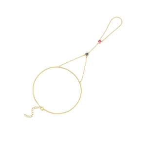 Gold S925 silver slave bracelet with pink and blue stones in a layered design