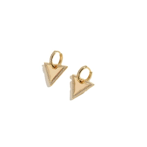 Boucles d'oreilles vintage françaises dorées en triangle avec strass sur fond blanc