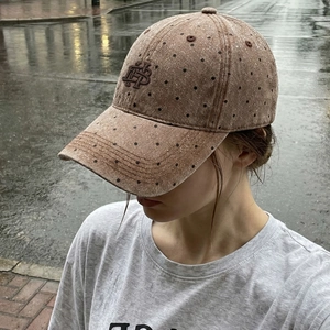Vintage washed cotton baseball cap with polka dot embroidery and waterproof raindrops