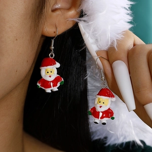Cute Santa Claus resin dangle earrings for women with festive holiday design