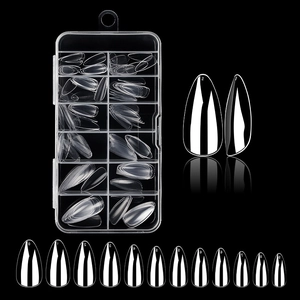 Transparent Almond Shape Press On Nails Traceless Medium Long Full Cover False Nail Tips With Storage Box For DIY Manicure Women