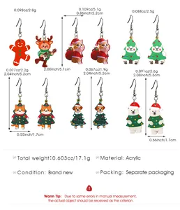 Detailed size chart for acrylic Christmas earrings featuring weight and dimensions