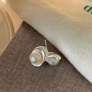 Freshwater Pearl Stud Earrings With 925 Sterling Silver Earring Post Minimalist Irregular Fashion For Women