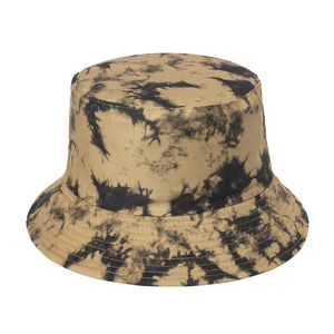Cappello da pescatore double-face con graffiti tie-dye neri su tela kaki