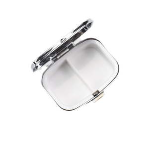 Portable silver metal pill box with 2 compartments for medicine or jewelry storage