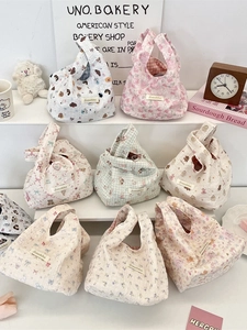 Simpatica Borsa A Mano In Seersucker Con Stampa Floreale Animali Borsa Trapuntata Organizzatore Per Pranzo Da Donna
