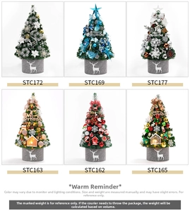 Mini desktop Christmas trees with snowflake patterns and assorted ornaments in six styles
