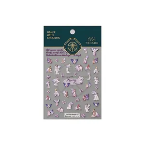 Stickers à ongles 3D en relief avec fées violettes et fleurs effet mat givré