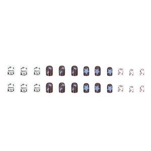 24pcs set of cute cartoon cat and fish motif press-on nails in brown and white