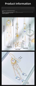 Detail view of crystal sun star and moon ornaments with exact size and weight dimensions