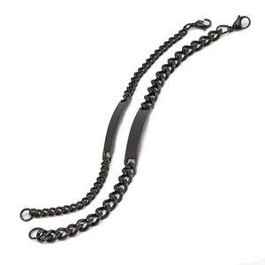 Polished black stainless steel ID bar bracelet set with lobster clasp for customization