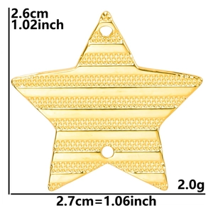 Macro shot of 18k gold plated star pendant with horizontal texture and dimensions info
