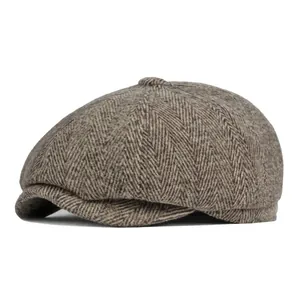 Casquette gavroche classique marron à chevrons avec protection d'oreilles hiver