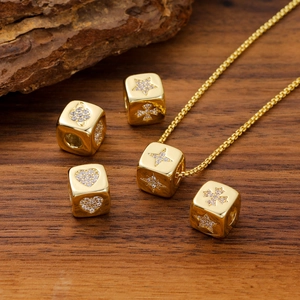 18K gold plated cube charms with zircon stones in heart and star patterns for DIY jewelry