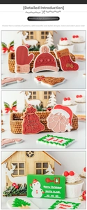 Macro view of Christmas fondant cookie molds featuring Santa Claus and glove designs