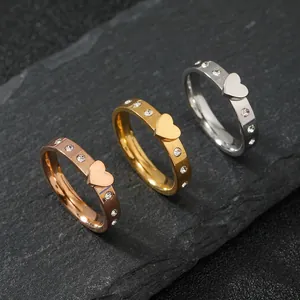 Heart Shape Ring Stainless Steel Cubic Zirconia Minimalist High-End Fashion Jewelry For Women Elegant Polished Accessory