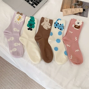Calze Donna Cotone Pettinato Cartone Animato Tulipano Traspiranti Kawaii Casual Calzettoni Al Polpaccio