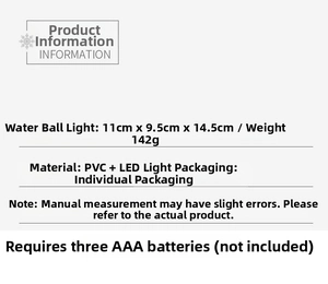 Specifications of the LED angel light decoration including PVC material and 11x9.5x14.5cm size