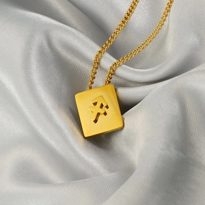 Gold square stainless steel Sagittarius zodiac pendant necklace for men and women
