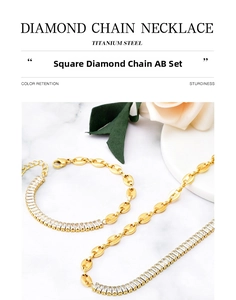 Detailed macro of gold titanium steel AB chain set with zircon and pig nose links