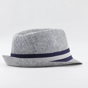 Sombrero fedora de paja tejida en azul y blanco para hombre con protección solar