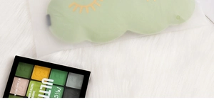 Green 3d cloud sleep mask with cute eyelashes, double sided ice silk breathable shading.