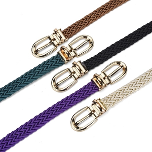 Slim braided waist belts in four colors with gold metal buckles for dresses