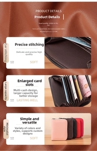 Macro detail of high-quality lychee texture leather stitching on an accordion card wallet