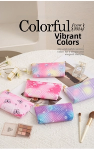Set of five gradient cosmetic bags with V-shaped quilting and metal zippers