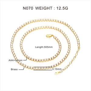 Detail of 3.15mm golden brass tennis necklace with AAA+ cubic zirconia and 505mm length