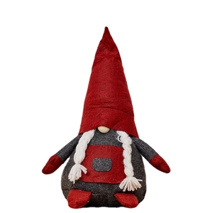 Christmas faceless gnome doll with red pointed hat and white braids for home decor