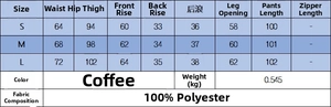 Detailed size chart for women's long sleeve lounge set with waist and hip measurements