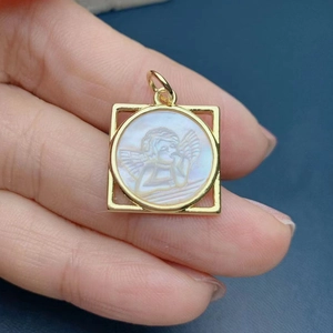 Square Angel Pendant White Mother Of Artificial Pearl Relief Copper 18K Gold Plated Cherub Charm DIY Jewelry Accessory Fashion