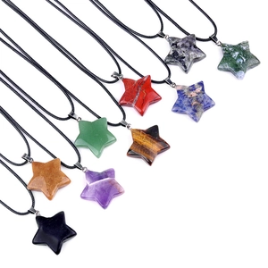 Natural crystal and agate 30mm star pendants on black cords in various healing stones