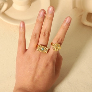 Vintage 18K gold plated stainless steel evil eye and star moon rings with turquoise