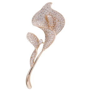 Elegant gold Calla Lily brooch with micro-paved white crystals for suit accessories