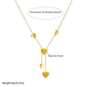 Elegant gold-plated stainless steel necklace with 3D heart charms and fringe chain details