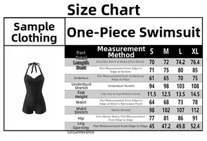 Detailed size chart for the lace-up one-piece swimsuit with body measurements
