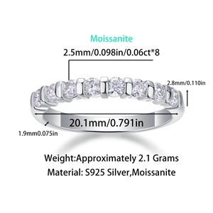 Detailed specs of the S925 silver moissanite ring showing weight and dimensions