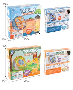 Detailed views of dinosaur and sports theme 3-in-1 bean bag toss game kit components