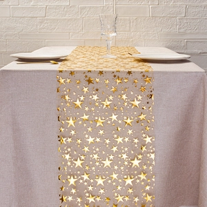 Sheer gold star printed table runner for festive Christmas and birthday party decorations