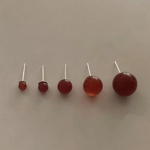 Five assorted sizes of red agate stud earrings with 925 sterling silver needles