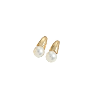 Baroque retro bowknot stud earrings with gold metal and white faux pearls in teardrop shape