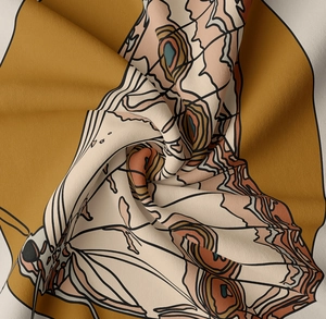Detail of artistic Morandi tapestry fabric showing soft texture and abstract wings pattern