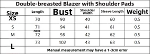 Tableau des tailles détaillé pour ensemble veste blazer croisée à épaulettes et pantalon femme